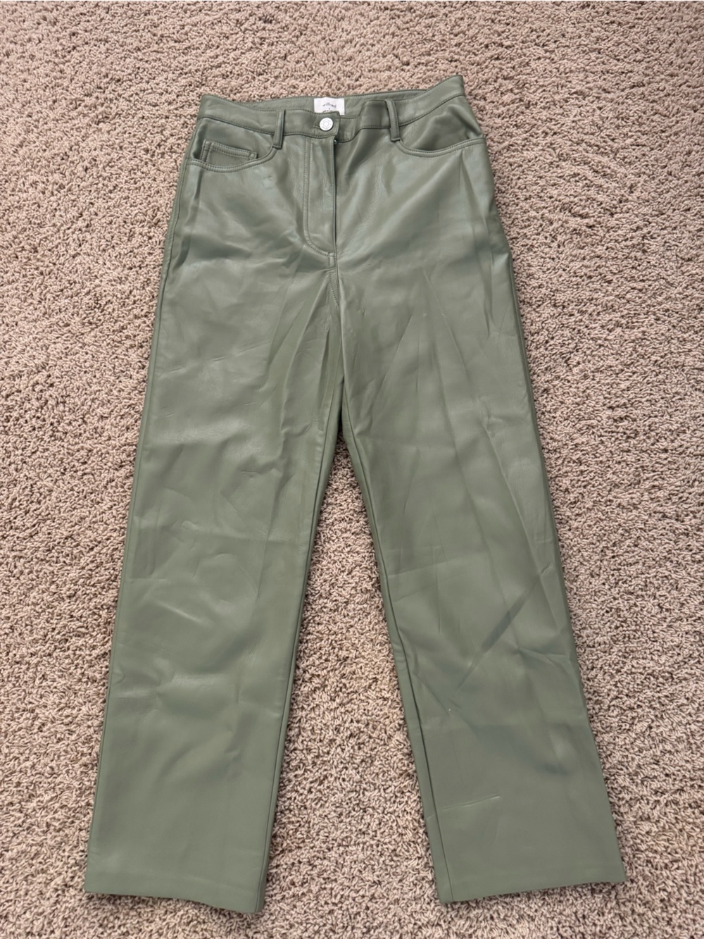 Aritzia Wilfred Sage Vegan Leather Straight-Leg High Rise Cropped Pants